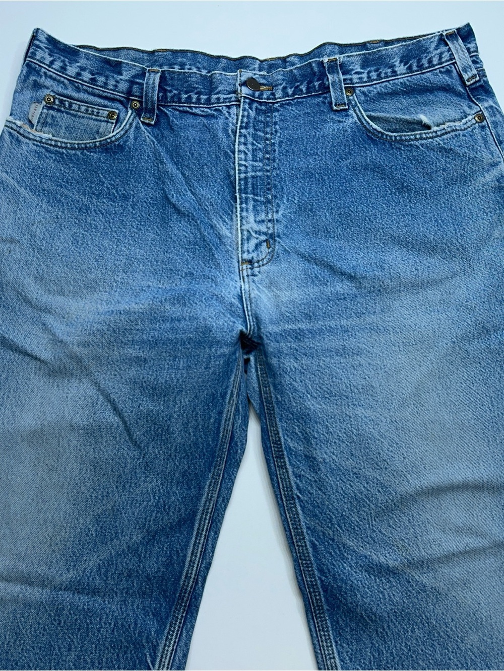 Carhartt Blue Jeans Mens Size 40x33 Denim Perfect Fade Distressed